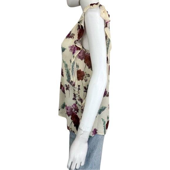 PAIGE 100% Silk Cream Sheer Floral Blouse Size S - Picture 4 of 8